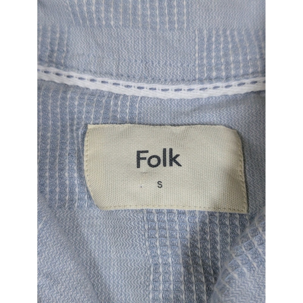Folk Mens Light Blue Textured Checkered Short Sleeve Camp Collar Shirt Size S - Picture 2 of 7